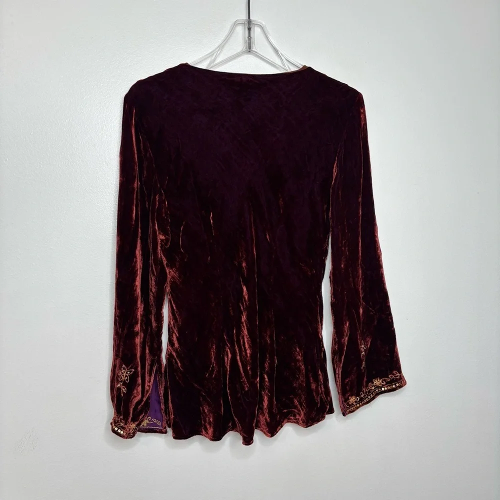 Eci New York Velvet Sequin Embellished Top Size 8 Wine Boho - Picture 12 of 13